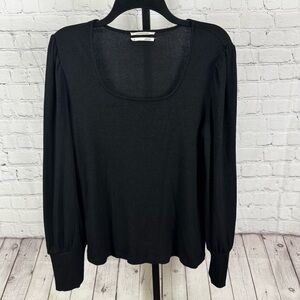 Anthropologie Black Ribbed Square Neck Long Sleeve Shirt Size Medium